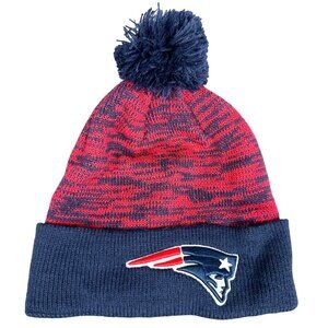 New England Patriots Pom Pom Beanie Knit Hat Women's Red Blue NFL Team Apparel